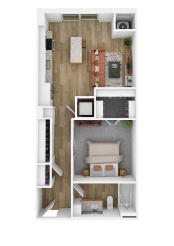 Floor plan for 1 bed, 1 bath, 685 sqft